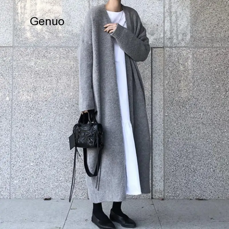 Женский кардиган оверсайз с длинным рукавом повседневный длинный кашемировый
