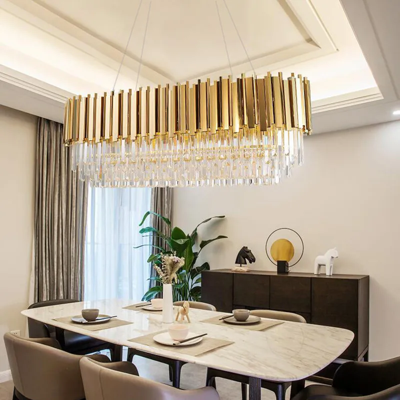 

Modern Crystal Lamp Chandelier For Living Oval Luxury Gold Round Stainless Steel Line Chandeliers Lighting