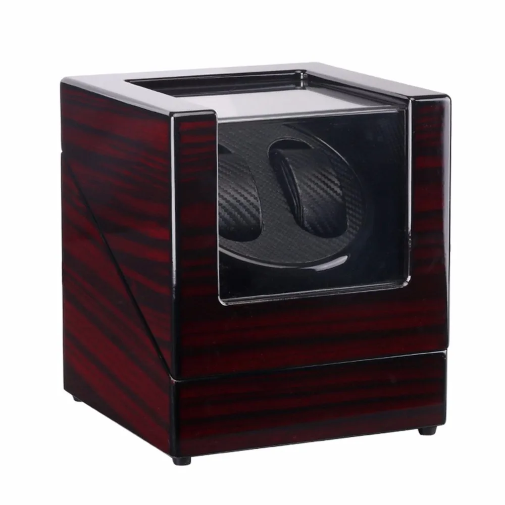 Wooden Lacquer Piano Glossy Black Carbon Fiber Double Watch Winder Box Quiet Motor Storage Display Case US PLUG Shaker | Наручные часы