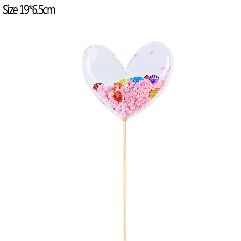 H03 heart Разноцветные конфетти Звезда бусины в виде сердца Русалка облако Корона прозрачные топперы на свадебный торт дети день рождения праздничный торт - Цвет: H03 heart