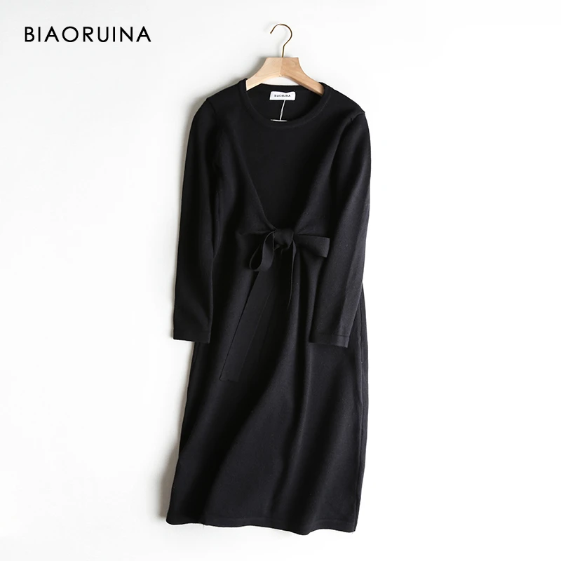 BIAORUINA женское однотонное модное тонкое трикотажное платье трапециевидной формы