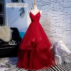 Сексуальное платье на тонких бретельках для выпускного вечера платья принцессы с V-образным вырезом с оборками с завышенной талией платья до пола Торжественное платье
