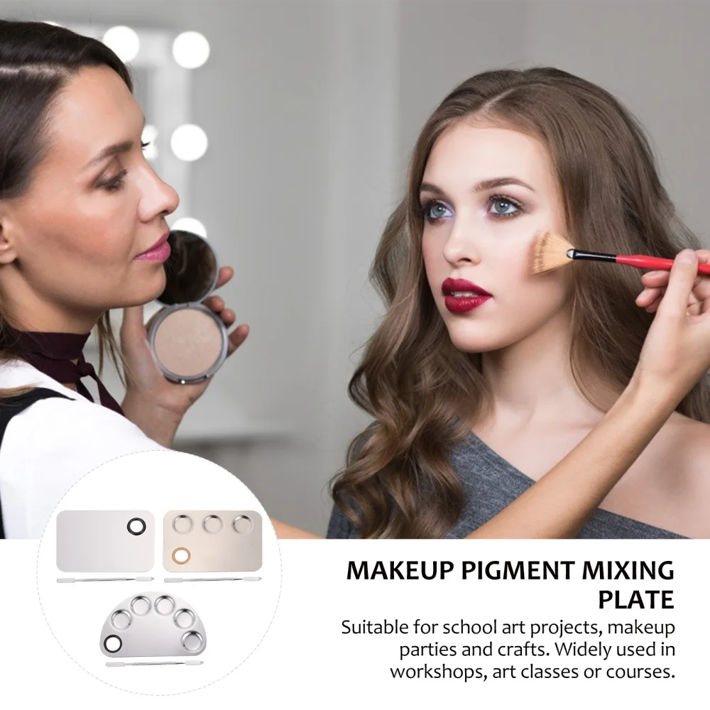 

3 Sets Practical Makeup Palettes Foundation Mixing Trays with 3 Spatulas Silver