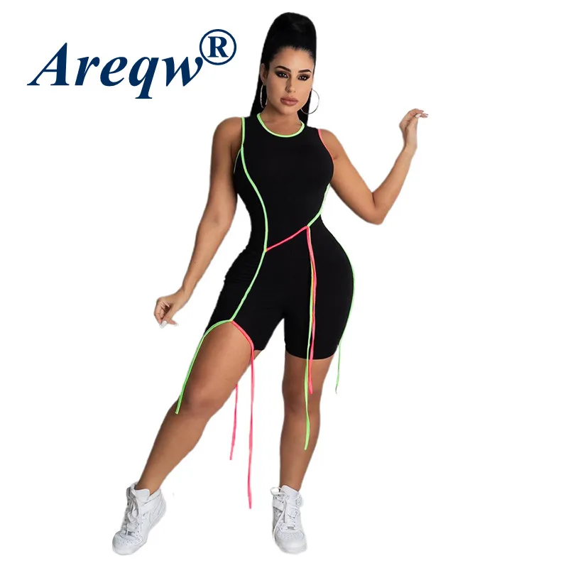 

2021 Summer Women's New Hit Color Striped Sleeveless Tight-fitting Hip Sports Jumpsuit