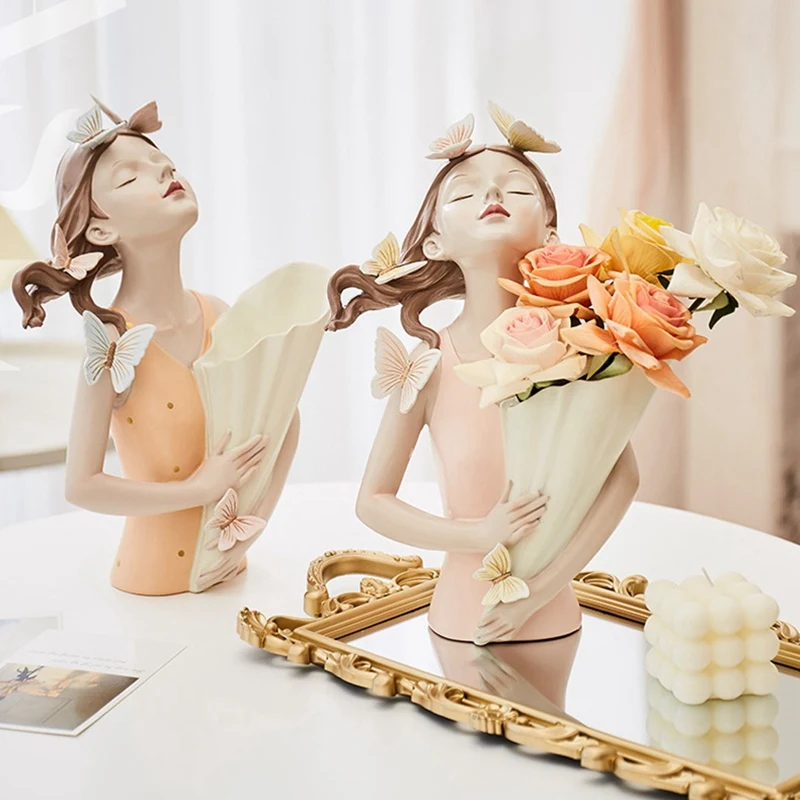 

Creative Resin Statue Vase Home Decoration Figure Statue Flowerpot Butterfly Girl Countertop Vase