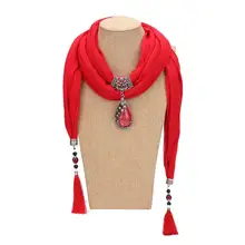 Bufanda de estilo étnico para mujer, colgante de pavo real con flecos de cuentas de cerámica, de Color liso, con borla larga, collar, bufanda