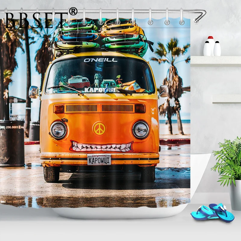 Занавеска для душа с изображением морского побережья винтажная