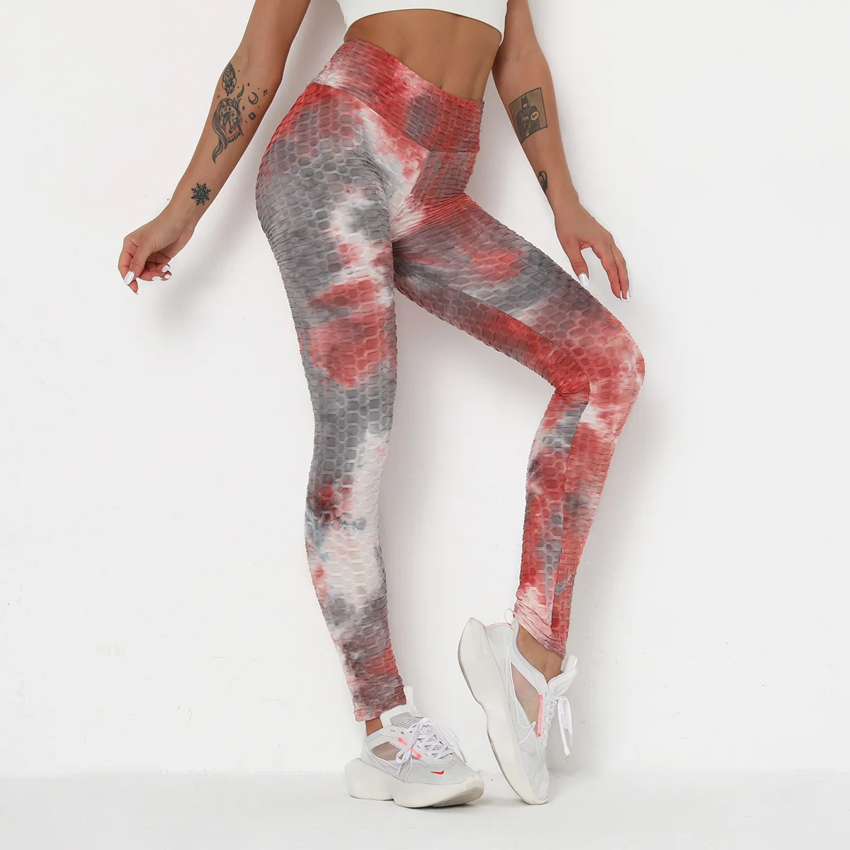 

Hot Selling Ink Jacquard Tie-dye Bubble Yoga Pants In Europe and America Slim Hip-lifting Sports Fitness Pants Leggings Women