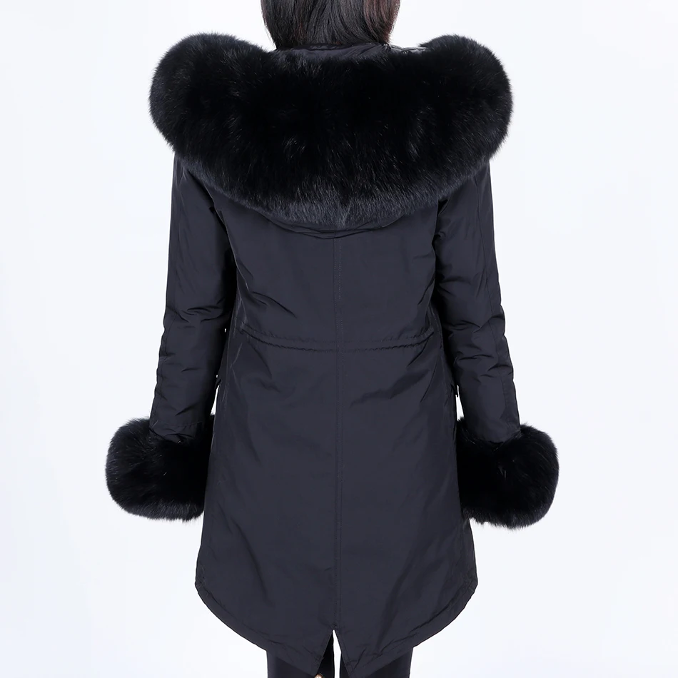 MAOMAOKONG Natural real fox fur with cuff fur Women's Jacket Thick Parka Coat Natural Real Fox Fur Collar Removable lining