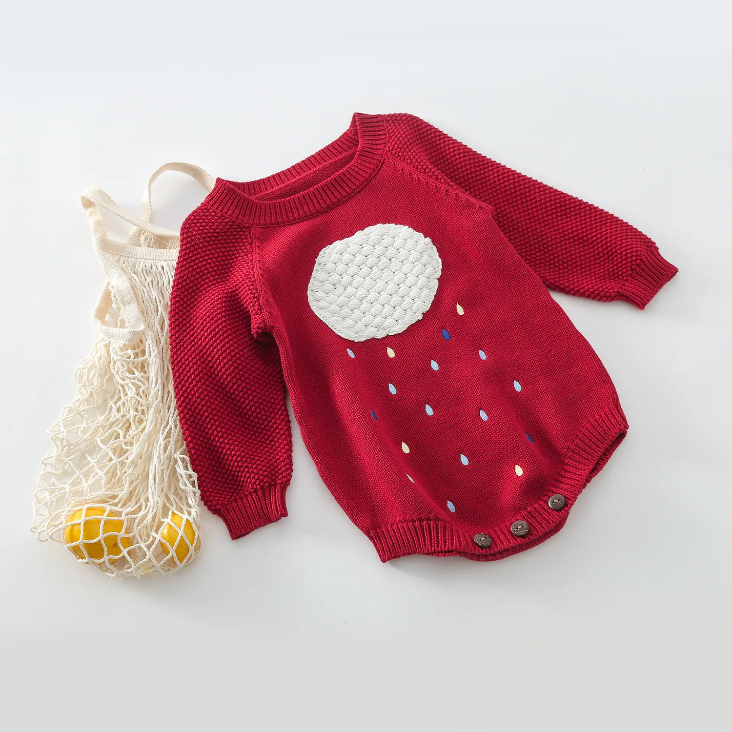 

Autumn Infant Girls Wool Tops Clothing Toddler Girls Long Sleeve Clouds And Raindrops Bodysuit Kids Cotton Casual Jumpsuit