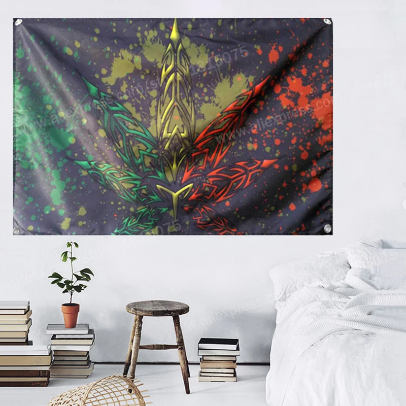 Флаг с листьями баннер из Ямаки раста регги музыка рок-группа украшение для дома