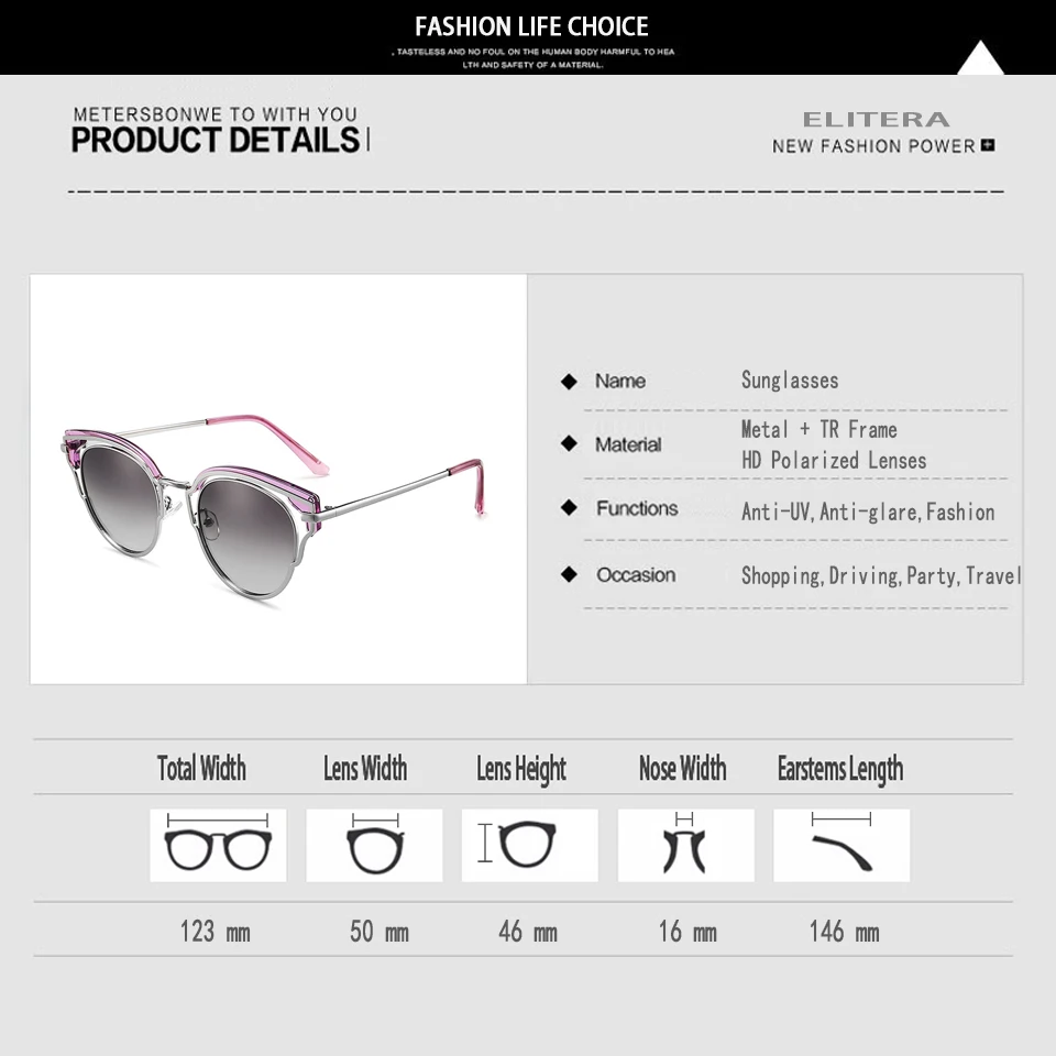

ELITERA New 2021 Cat Eye Polarized Sun Glasses Women's Retro TR Metal Trendy Decorative Sunglasses Shades for Women