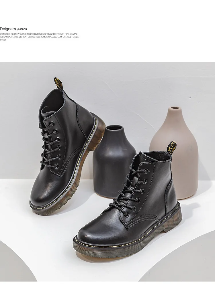 

Marten Boots For Women Genuine Leather All-Match Ankle Boots Winter Fur Lining Flat Shoes Female Motorcycle Shoes Ladies