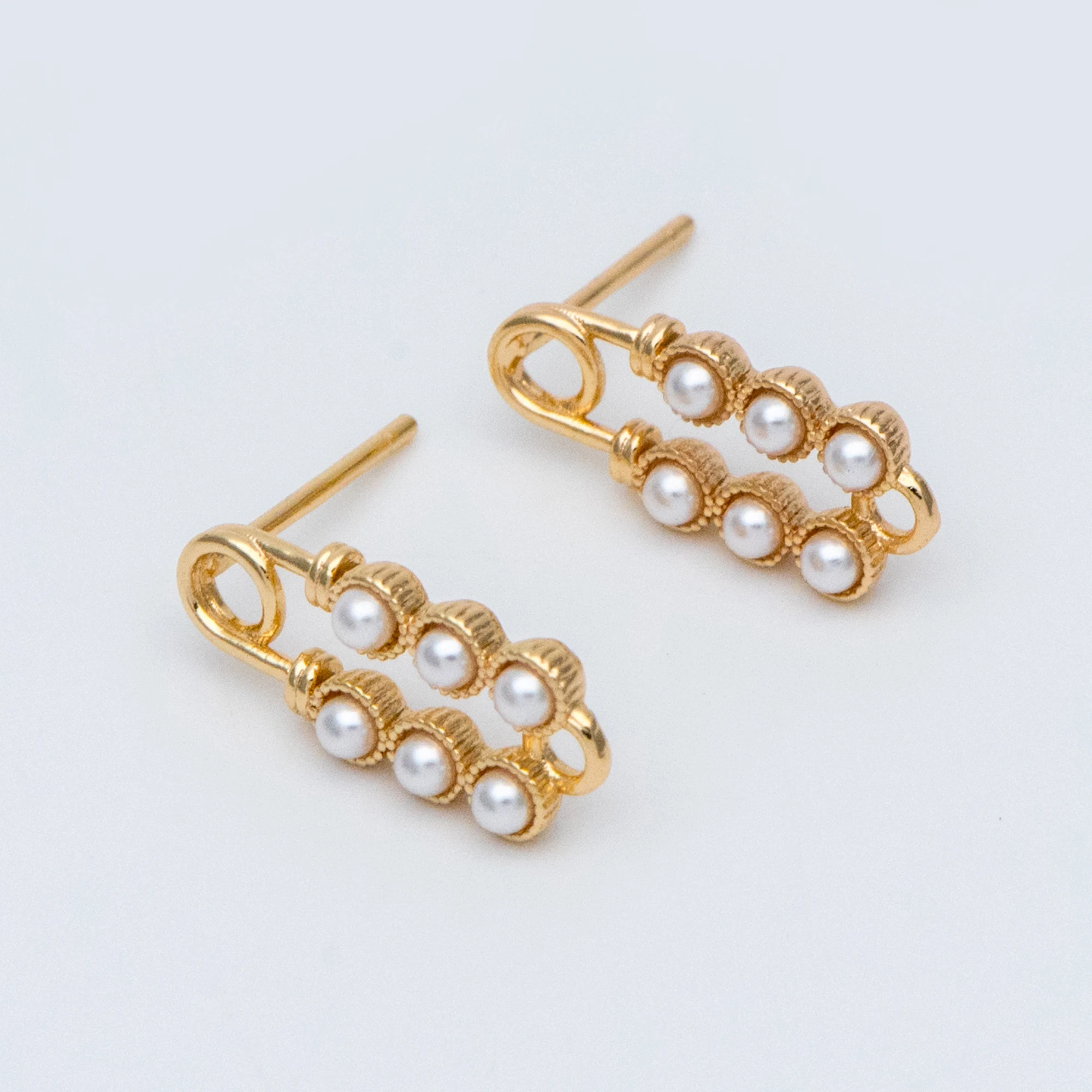 

10pcs Gold Plated Brass Stud Earring, Faux Pearl Ear Posts with Loop, DIY Jewelry Making (GB-727)