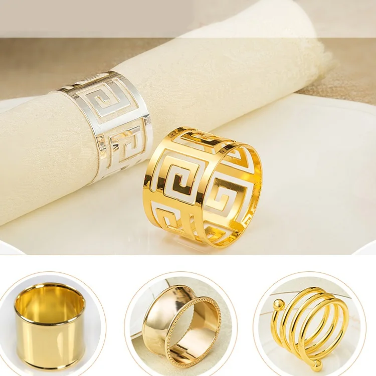 

12pcs Stainless steel napkin buckle napkin rings round table art Napkin holders Golden silver