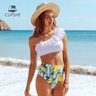 CUPSHE белый с лимоном, на одно плечо, комплекты бикини, сексуальный купальник с высокой талией, два предмета, женский купальник бикини, 2022, купальный костюм