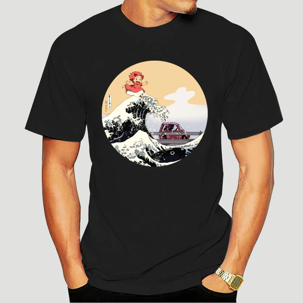 

Midnite Star Seascape Design T-shirt Ponyo Men's T-shirt on Cliff Animated Clothing New Cartoon O-Neck Four Seasons Lycra