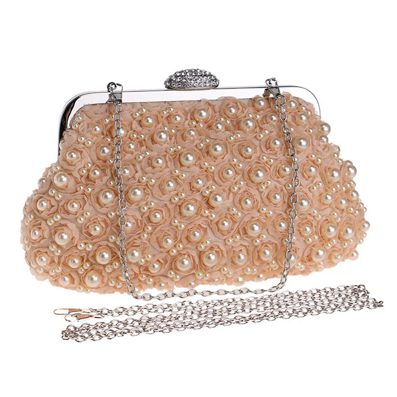 

Beaded Women Clutch Party Wedding Chain Shoulder Handbags Diamonds Metal Rose Vintage Evening Bags