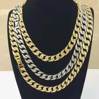 full iced out rhinestone 15mm big gold chain miami cuban link chain bling rapper necklace for men hiphop jewelry wholesale bulk