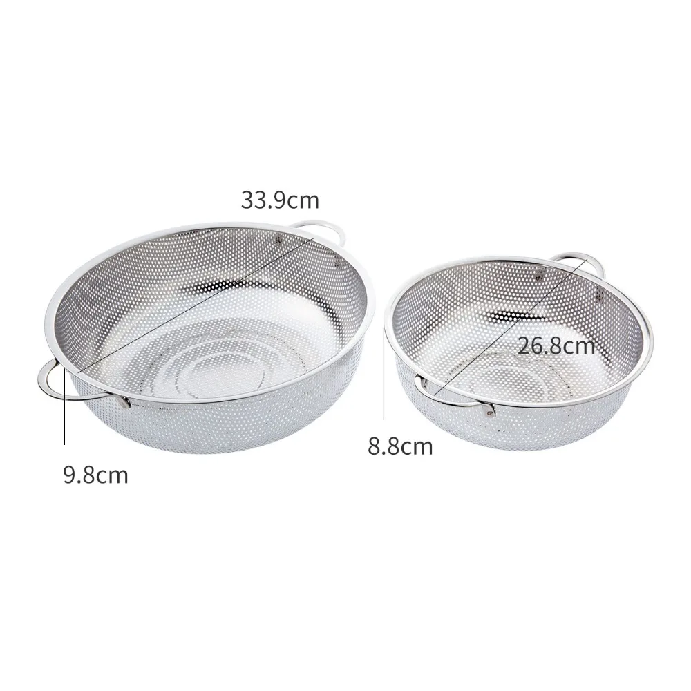 

Large Stainless Steel Binaural Drain Basket Strainer For Vegetables Fruit Noodle Rice Washing Kitchen Organizer Container Basket