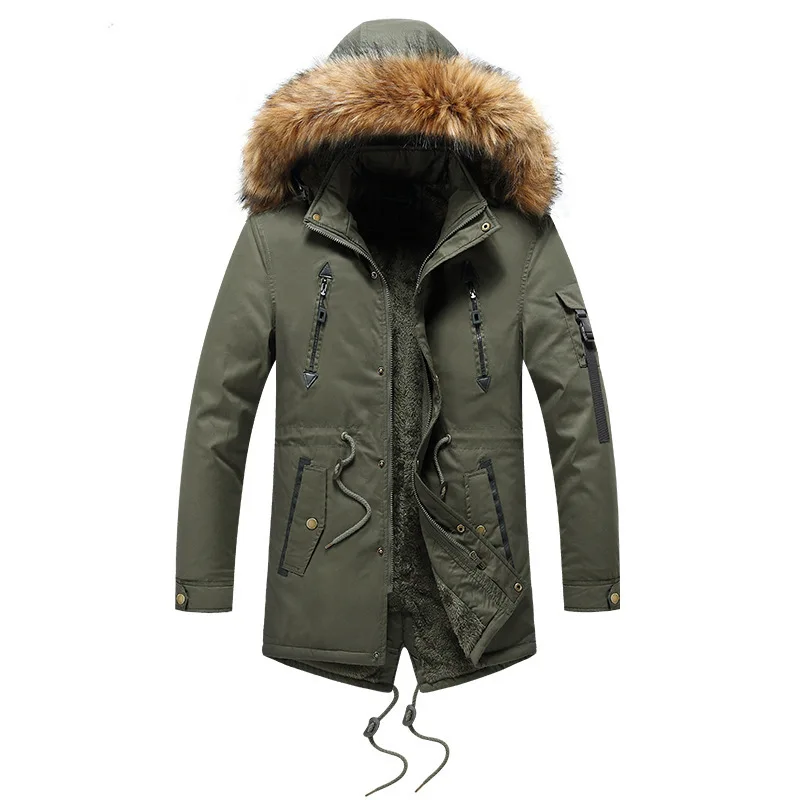 

Men's Autumn Winter Fashion Plus Velvet Thick Fur Collar Coat Cotton Coat Fashion Middle-aged and Elderly Clothing
