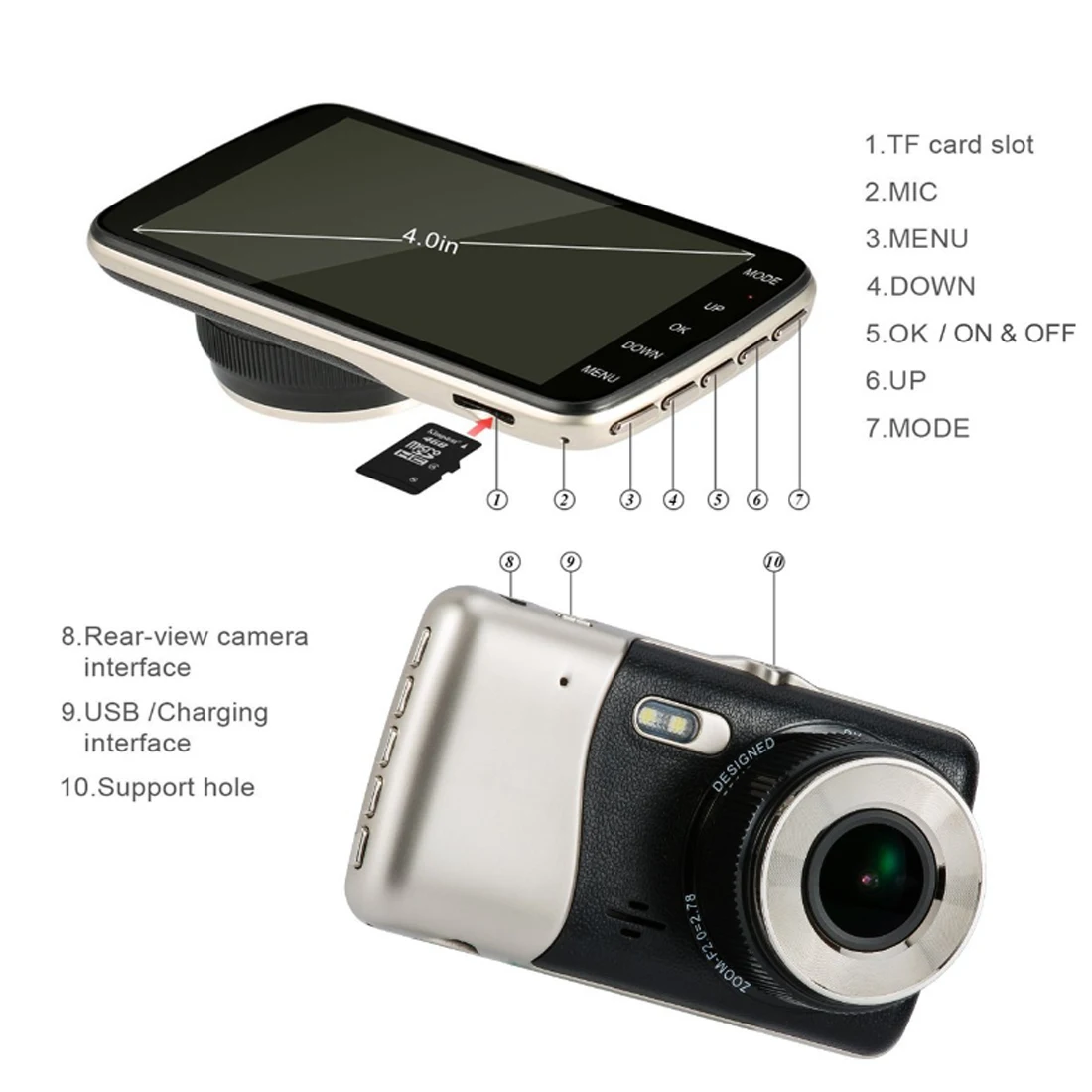 

4 Inch FrontCar Camera Driving Recorder and Rear Dual Lens Driving Recorder Car Camera Driving Recorder Screen 170 Wide Angle