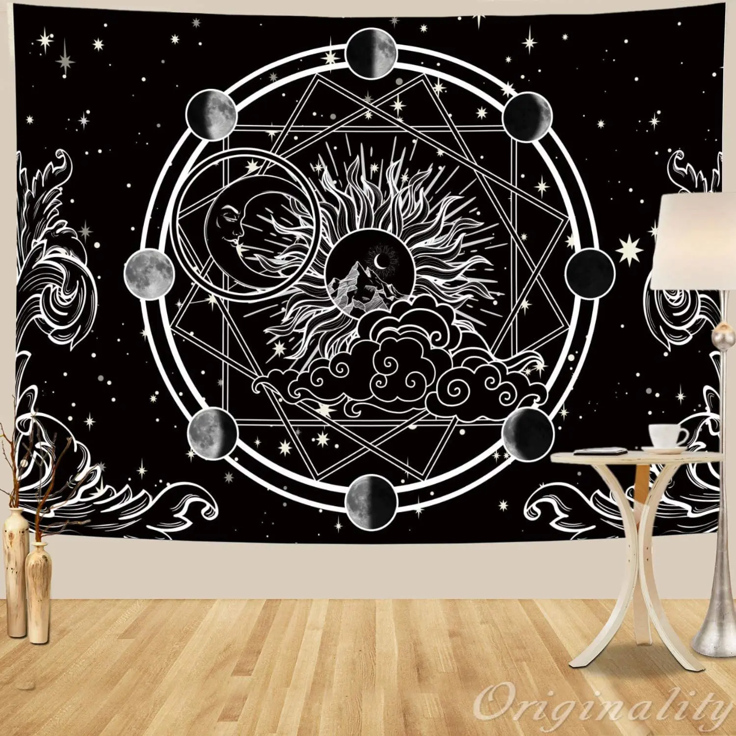 

Psychedelic Sun And Moon Tapestry Galaxy Stars Wall Hanging Home Decoration