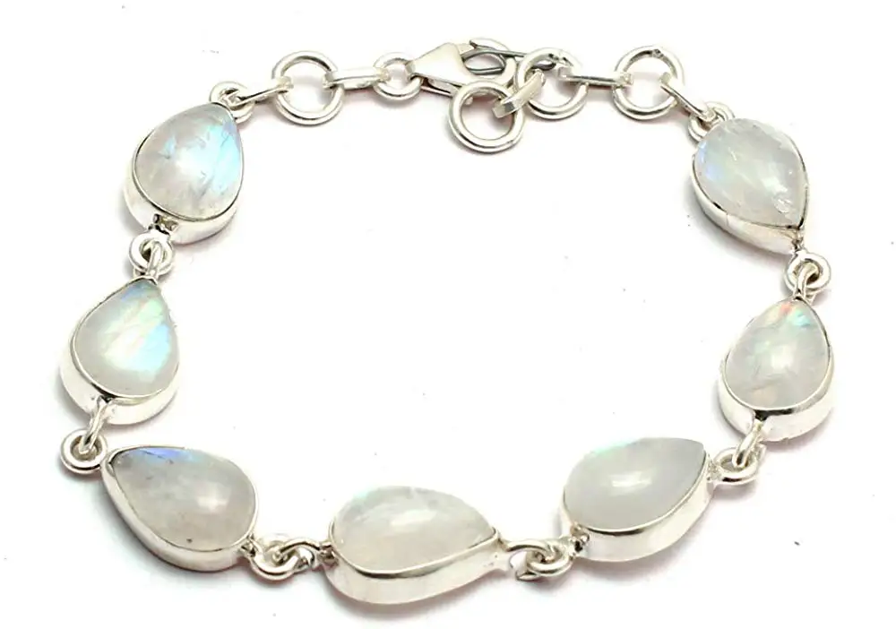 

Оригинальный браслет из лунного камня с голубым огнем, искусственное серебро, 19,5 см, 2SBR0062