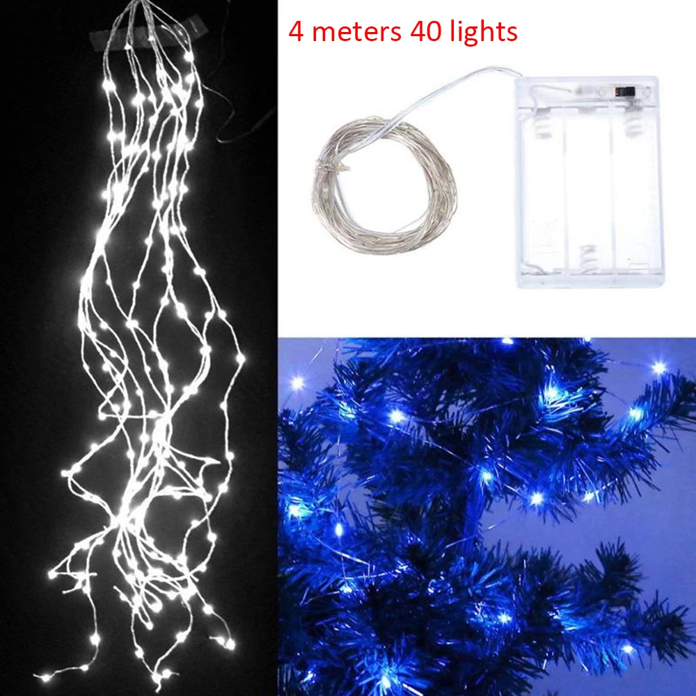 

4M 40LEDs Silver Wire String Lights Fairy Light Christmas Wedding Party Led Strip Lamp Decoration Powered With Battery Box