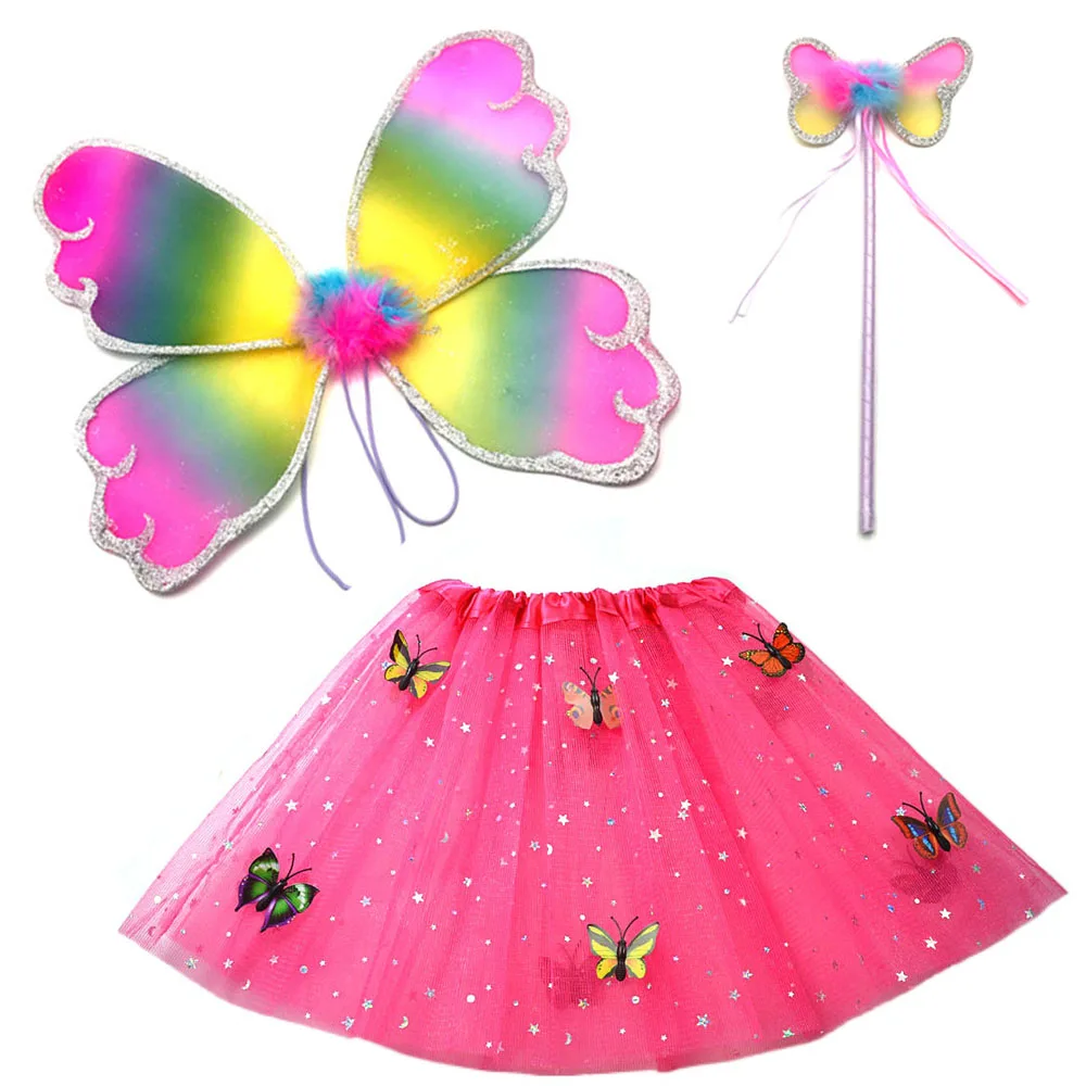 

Red Girl Children Fairy Wing Skirt Magic Wands Princess Butterfly Wings Birthday Party Festival Holiday Props Costume Cosplay