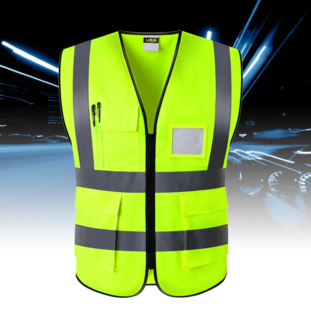 Waterproof Multi Pocket Safety Vest Worker Waistcoat Night Construction Easy Clean Reflective Foldable Protection With Zipper |