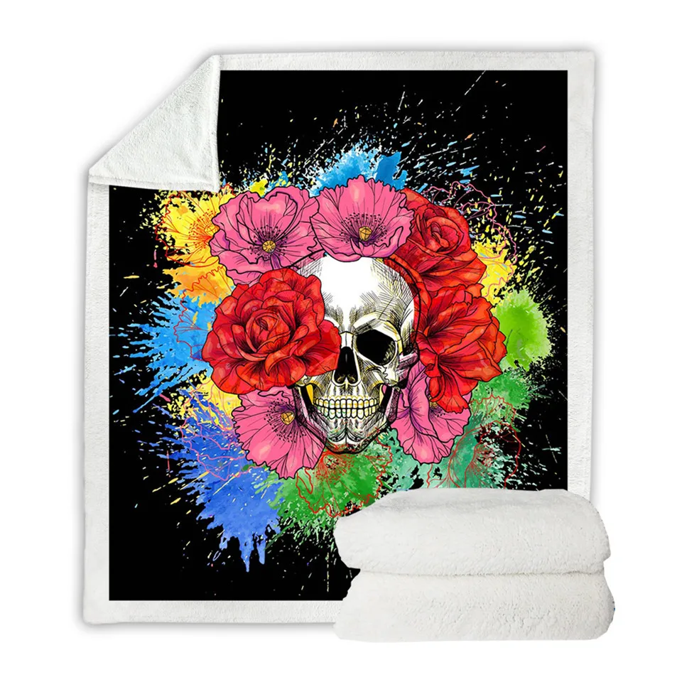 Постельные принадлежности Outlet Skull коллекция шерпа одеяло Цветочный Золотой плюшевый диван пледы одеяло Готическая Корона Роза Сахар Череп тонкое одеяло