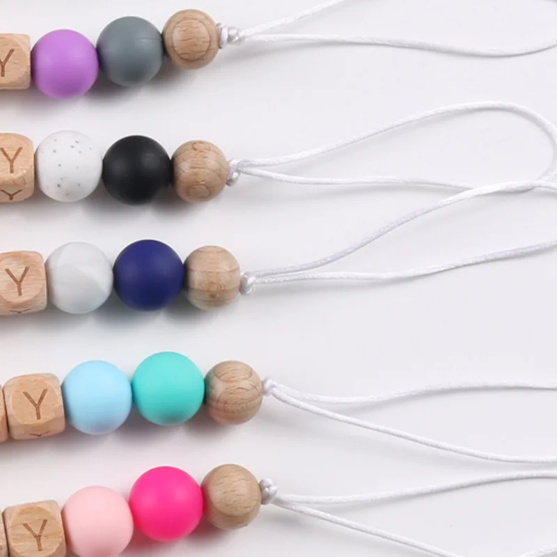 

2021 Newest Infants Pacifier Clip Chain DIY Natural Wood Silicone Crochet Beads For Babies Dummy Holder Safe Teethers Nipple Toy