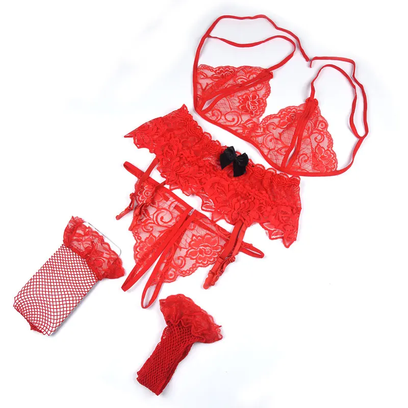 Комплект женского эротического нижнего белья прозрачное кружевное белье с