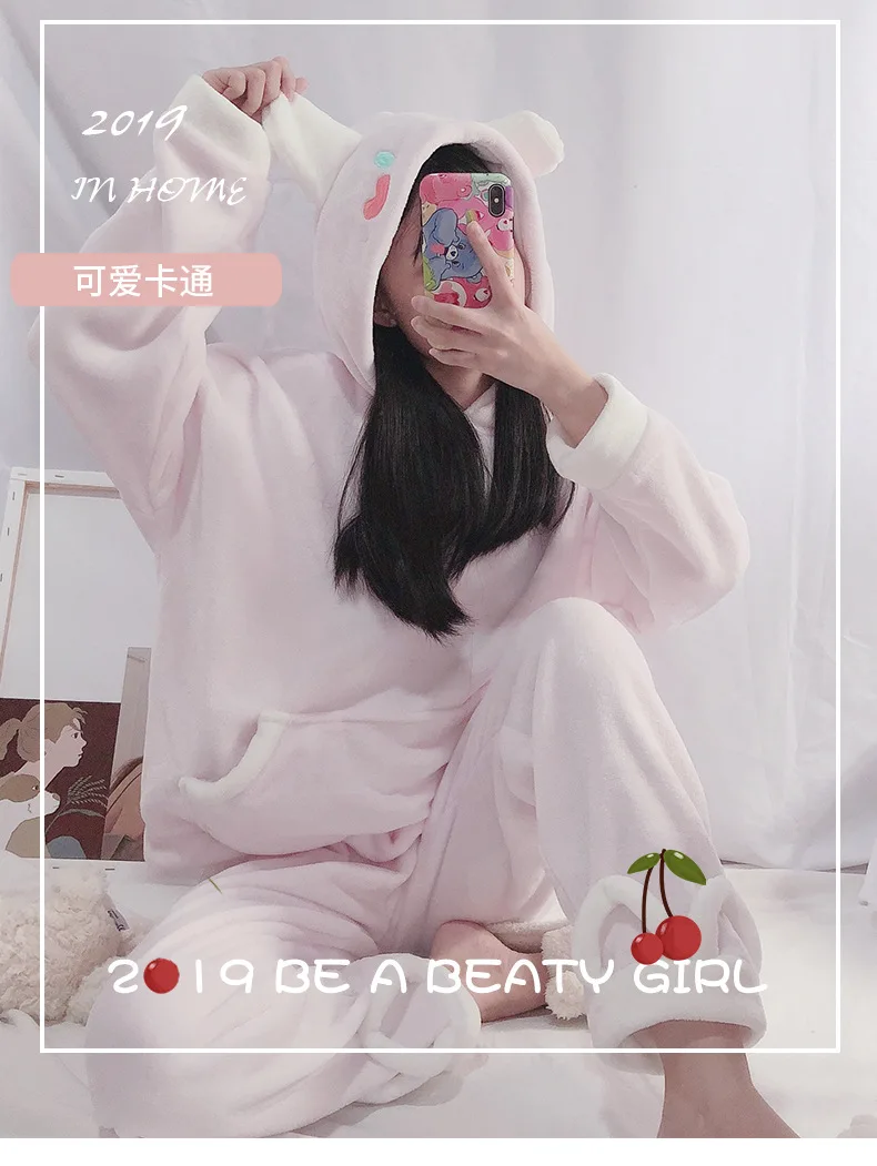 Новинка зимы 2019 Корейская женская пижама утолщенная Коралловая фланелевая с