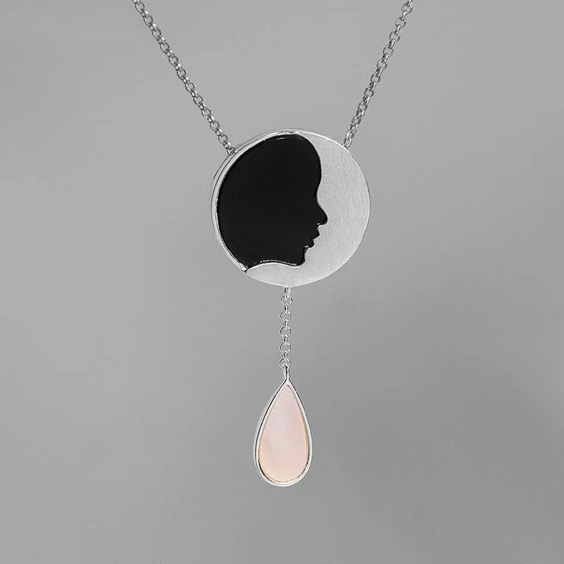 

Nature-925 women's crescent shaped silver necklace, face necklace, fashion jewelry
