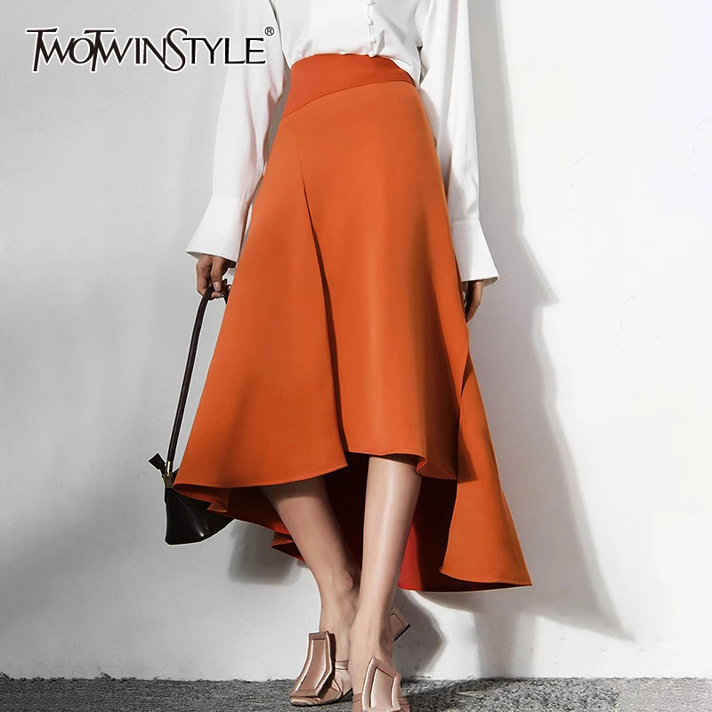 

TWOTWINSTYLE Irregular Folds Patchwork Skirt Female High Waist Asymmetrical Temperament Fashion Skirts For Women Autumn 2022 New