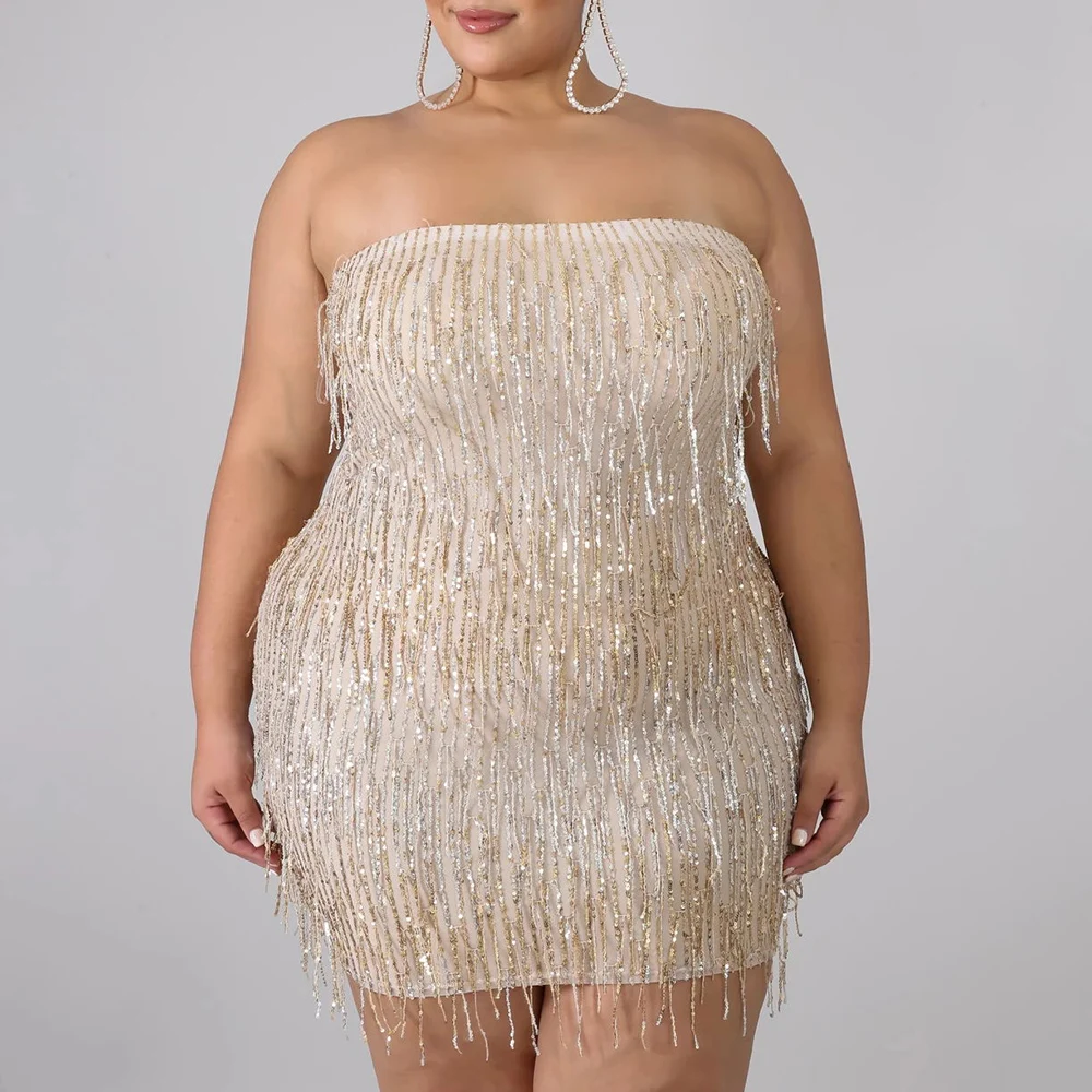 Сексуальное платье 5XL для выпускного вечера женское облегающее с бахромой на