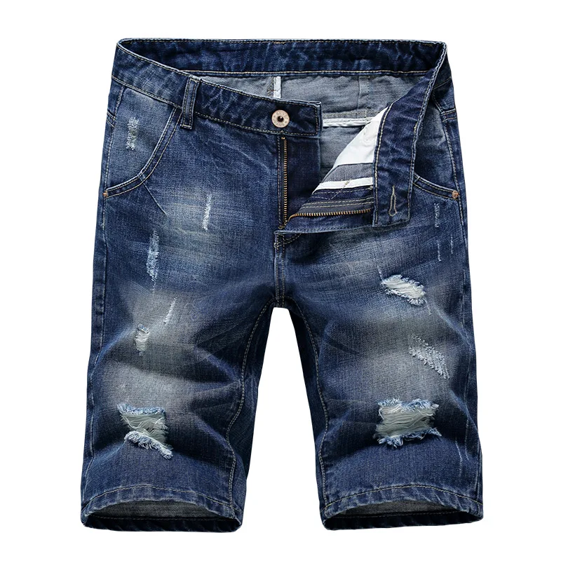 

2020 Summer Thin Men's Ripped Denim Shorts Boutique Trend Loose Loose Casual Men's Jeans Light Blue Dark Blue Jeans 27-38