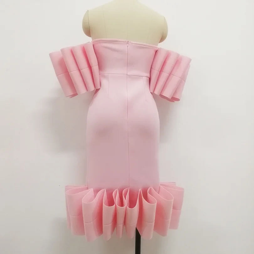 Женское облегающее платье оборки открытые плечи Плиссированное сексуальное для