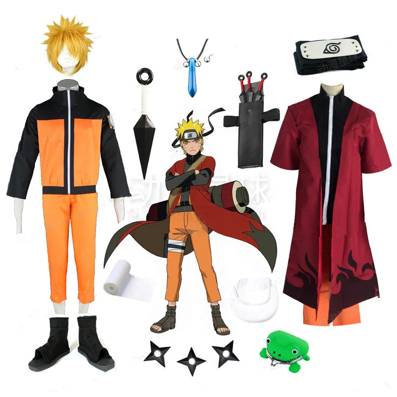 Горячее Аниме Наруто Uzumaki костюи для косплея Наруто Униформа костюм накидка пальто+ лягушка+ повязка на голову+ Опора+ парики+ обувь полный комплект