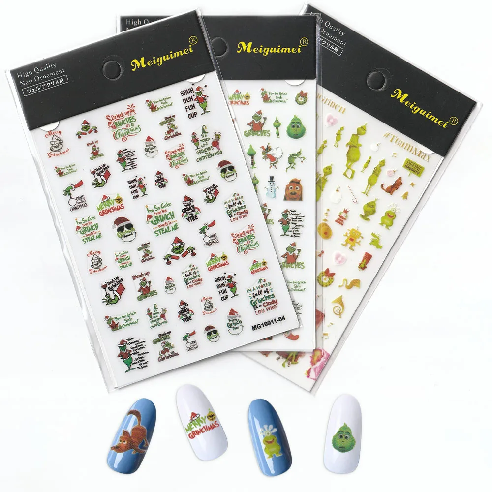 

1PC Merguimei Carton Nail Art Sticker Decoration Green Monster,Rose,Flower Decal For UV Nails Adhesive Glue 3D Stickers @MG01-11