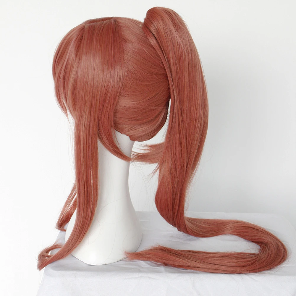 Красный ANOGOL Doki Doki Literature Club Yuri Monika Natsuki Sayori DDLC High temperature fiber Synthetic Cosplay Wigs For Halloween - Цвет: Красный