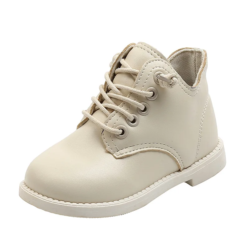 

COZULMA 2020 Children Leather Boots Girls Winter Autumn Shoes Boys Martin Boots Flat Bottom Net Fashion Anti-slip White Black