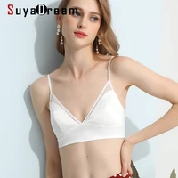 suyadream women wire free bras 100natural silk lining everyday wear triangle cups bra black white french style underwear