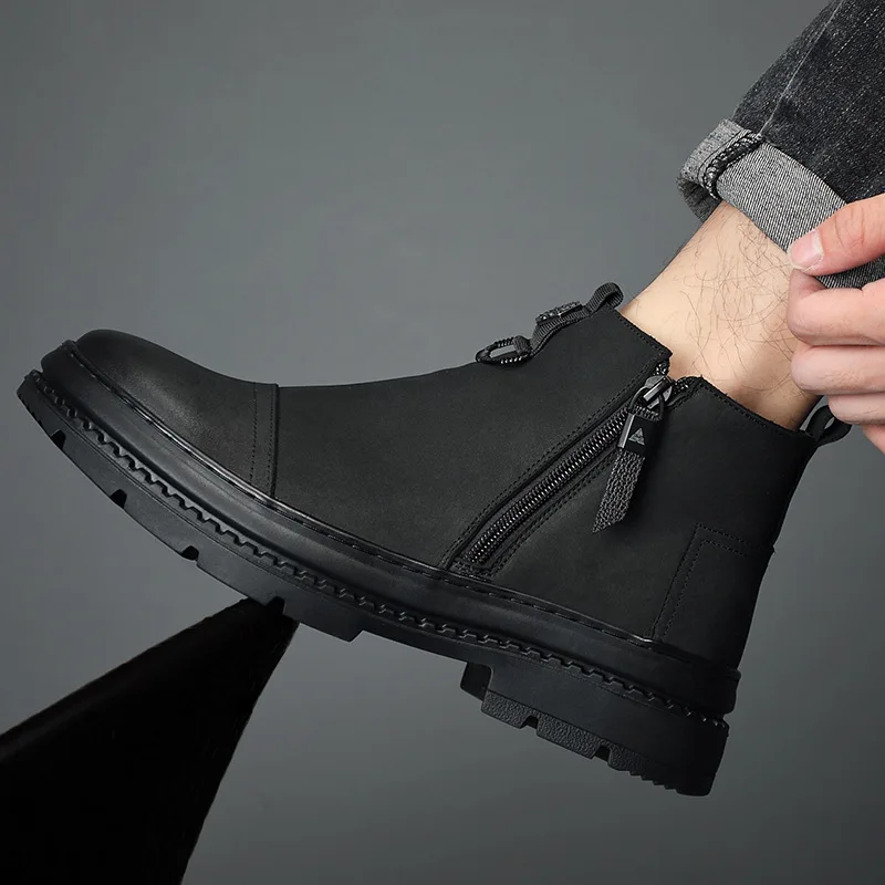 

Y80 Designer Genuine Leather 100% wool winter men's super Keep warm Martin boots Ankle Boots Casual Sneakers Botas masculinas