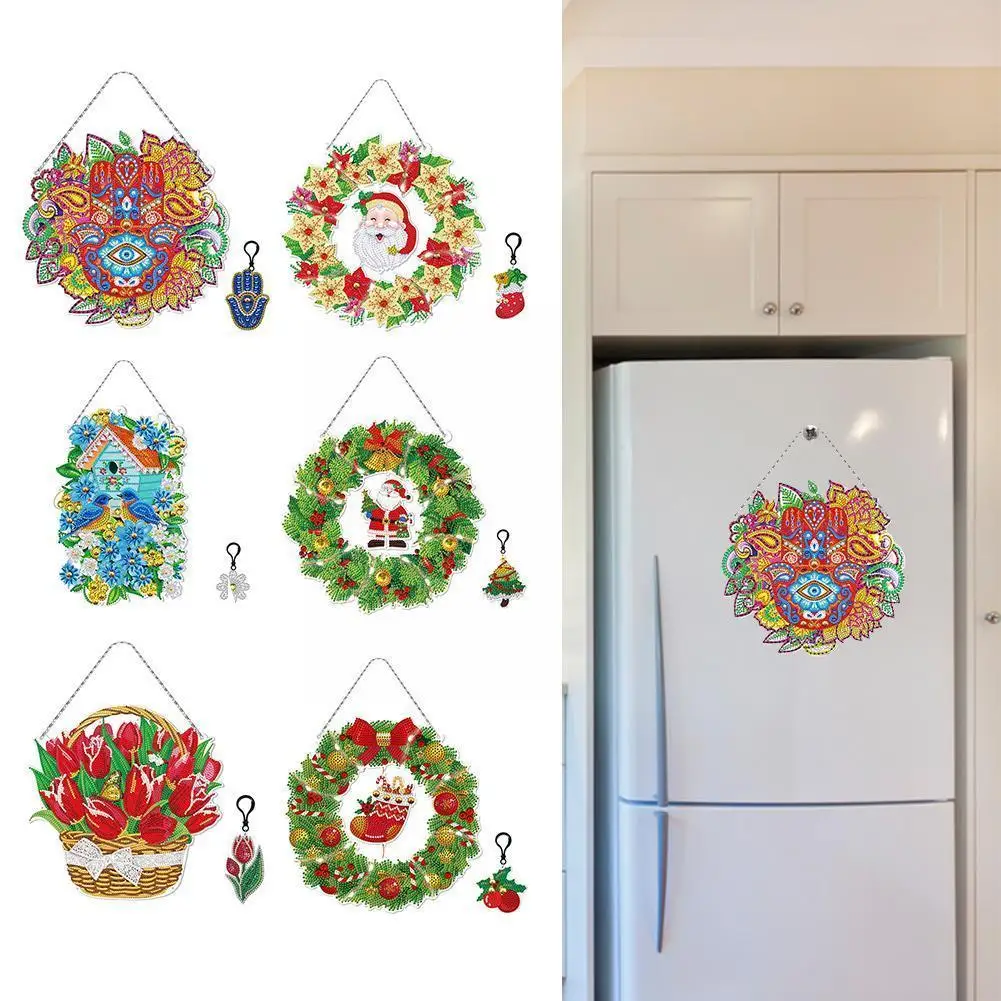 

DIY Crafts 5D Diamond Show Christmas Wreath Cross Stitch Embroidery Room Living Rhinestones Pendant Diamond Home Garland De F7X2