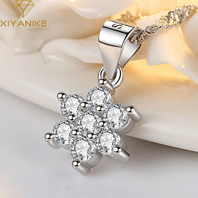 

XIYANIKE Silver Color Snowflake Flower Crystal Zircon Pendant Necklace Fashion Boutique High Quality Jewelry Refinement