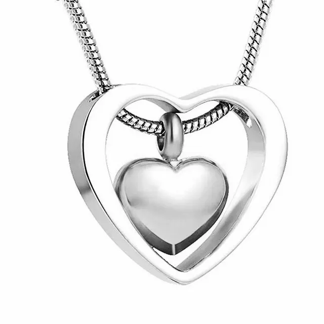 Heart Decor Memorial Urn Necklaces Keepsake Cremation Jewelry Memorial Ash Pendant Double Heart Shaped Pendant for Pet Dog Cat