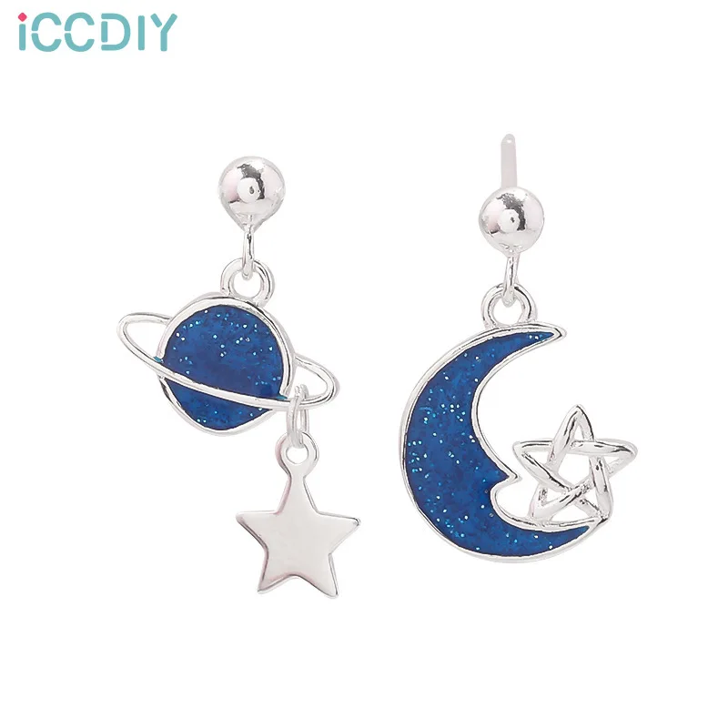 

Fantasy planet earrings design sense niche temperament stars moon asymmetrical earrings female summer wild ear jewelry eardrop